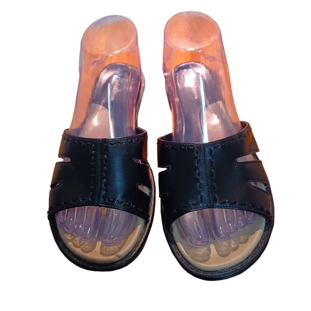 Croft & Barrow Women's Hepburn Slides Sandals Black Faux Leather Slip On 6.5 M
